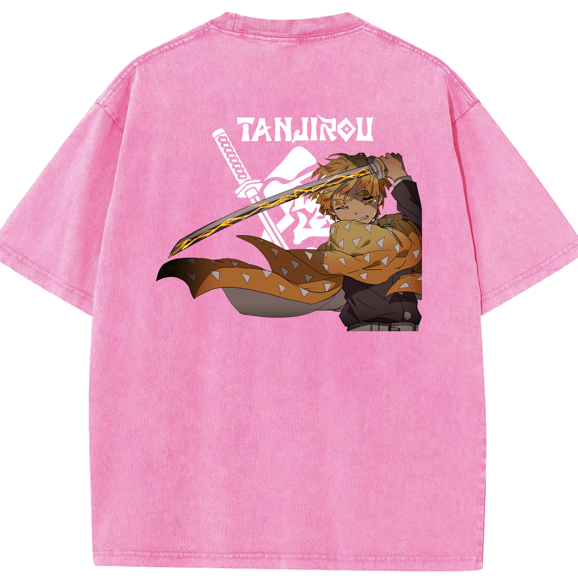 （画像用） 鬼滅の刃（きめつのやいば）我妻 善逸／あがつま ぜんいつ Agatsuma Zenitsu 綿100% ヴィンテージ風 半袖Tシャツ（背面プリント）